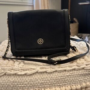 Tory Burch Black Leather Crossbody with Gold Logo